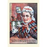 Victorian trade card for The Great Atlantic and Pacific Tea Company. An older woman sips a steaming hot cup of tea and states