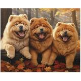 Wooden Puzzles - Dogs in Forest Chow Chow Dogs in Autumn Park-Jigsaw Puzzle 1000 Pieces for Adults and Kids Card Game Cute Animals Large Puzzle Educational Games Decompression Toys Best Gift