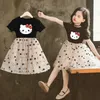 Sanrio Hello Kitty Mädchen Kleider Süßes Sternkleid Kleidung Anzug Cartoon Anime Hello Kitty Tutu Rock Set Schwarz Kostüm Party Kleidung