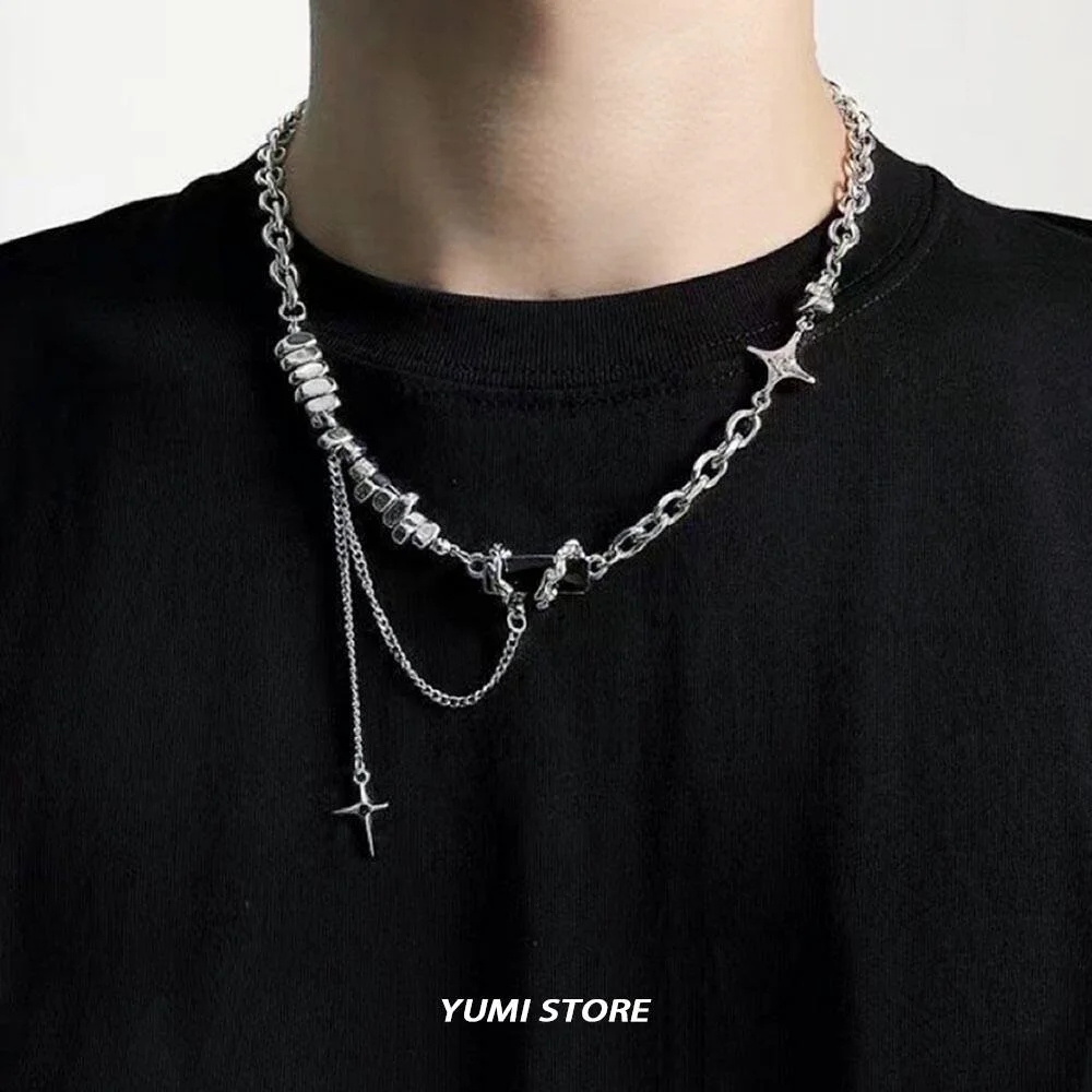 Titan Stahl Schwarz Stern Halskette Für Männer Frauen Trend Kreuz Anhänger Kragen Pullover Kette Hip Hop Kpop Schmuck Männliche Zubehör