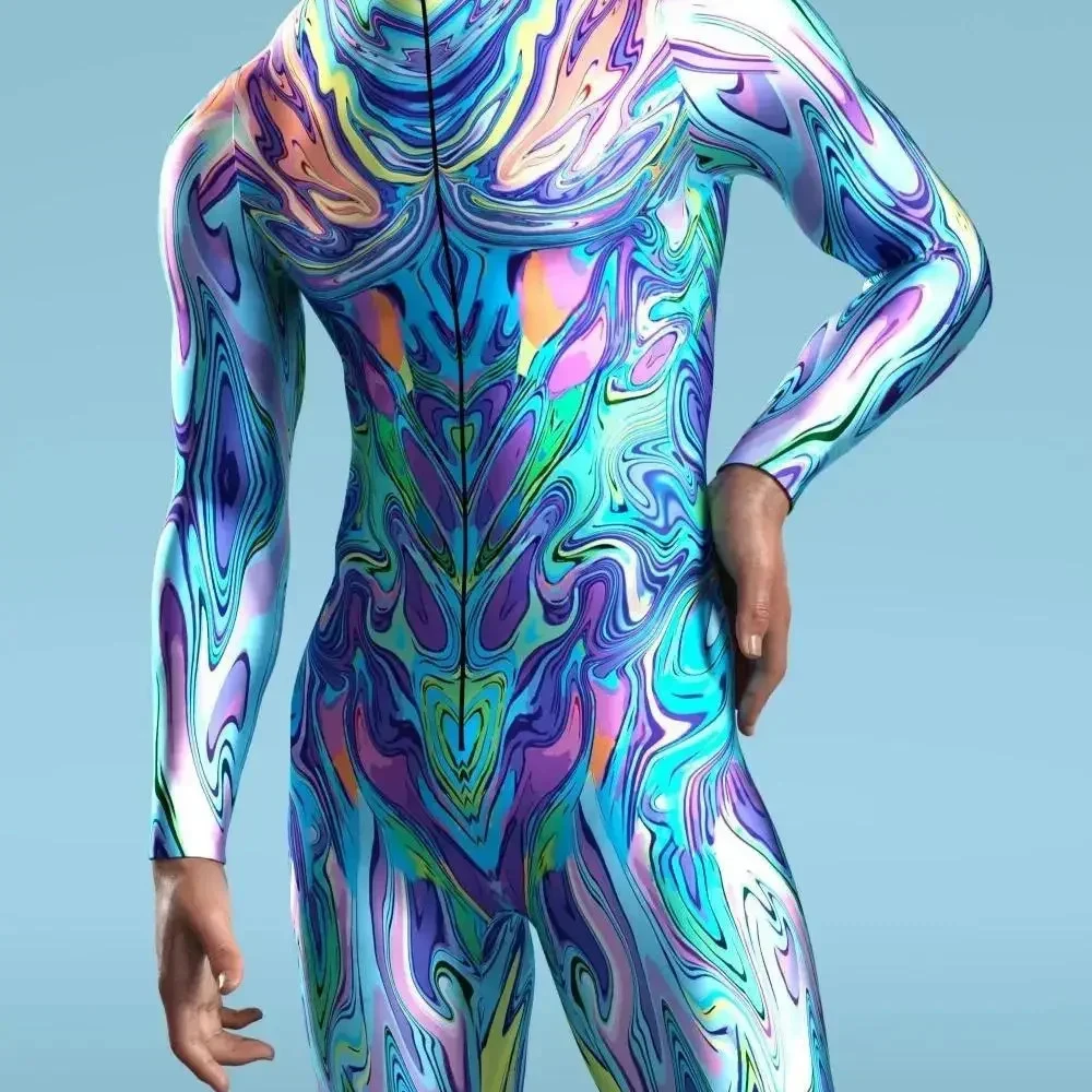 Cosplay Hombre Overall Coole Farbige Zeichnung Body Steampunk Kostüm Halloween Karneval Party Männer Frauen Zentai Anzug Image