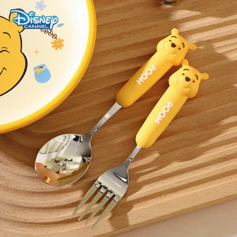 Disney Winnie the Pooh Löffel Gabel Kindergeschirr Cartoon Kawaii Suppe Kaffeelöffel Kuchen Obst Gabel Kind Edelstahl Besteck Image
