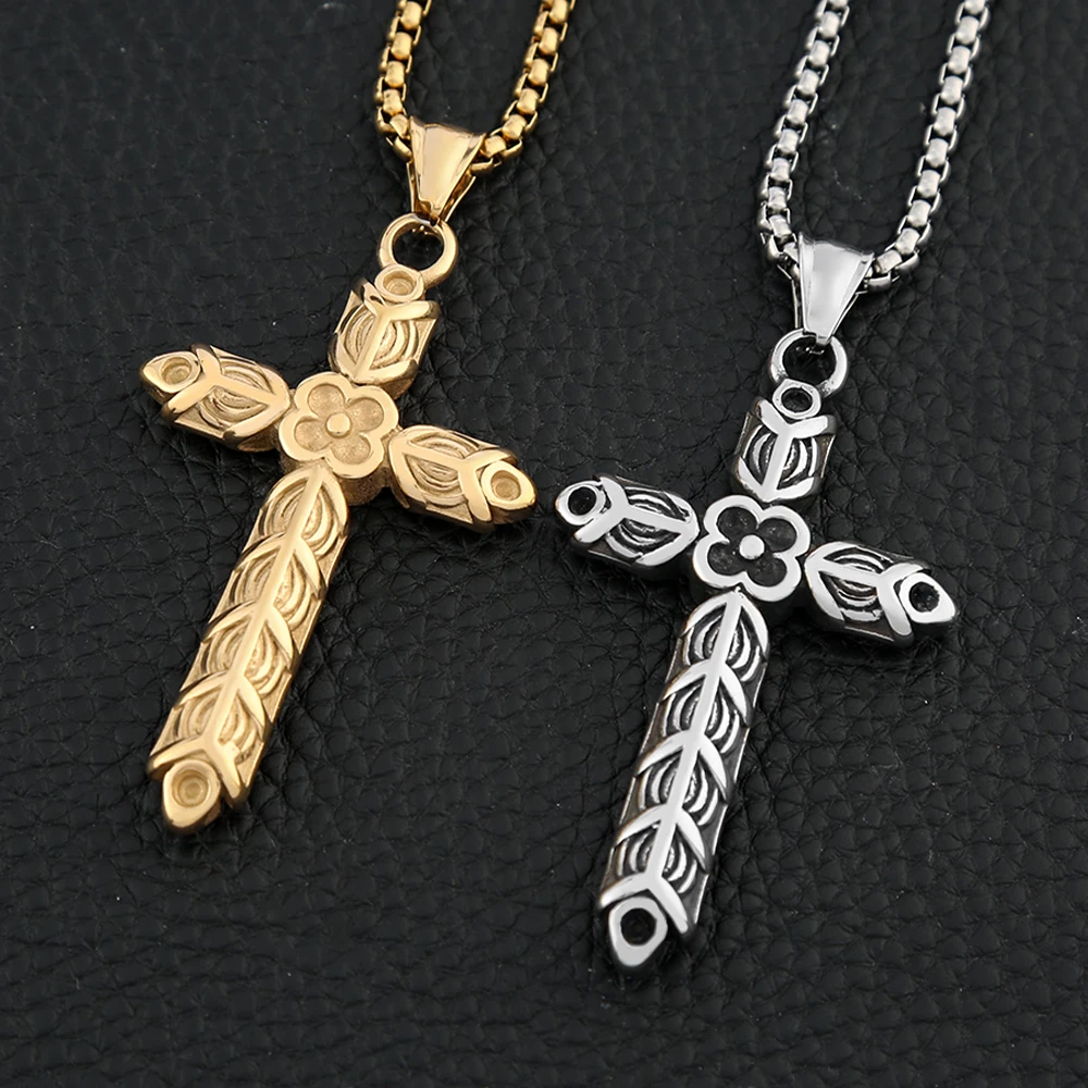 Vintage Gothic Rhombus Kreuz Anhänger Halskette für Männer Frauen Edelstahl Mode Biker Amulett Religionen Schmuck Drops hipping Image