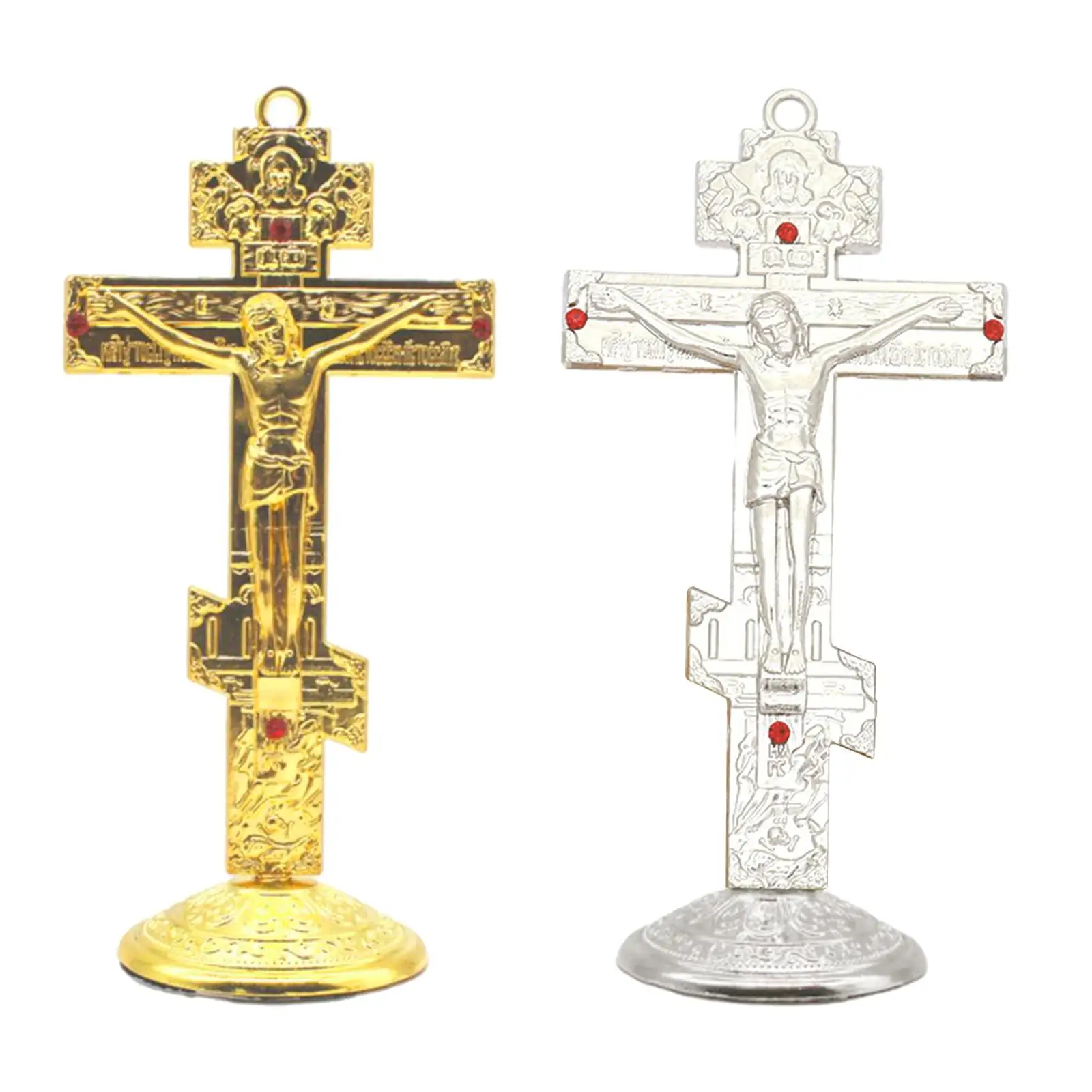 Jesus-Kreuz für Schreibtisch, Metall mit Sockel, Tischdekoration, christliche Haushaltswaren, Gebetsutensilien, Tischplatte, Kruzifix, Kreuz, katholisch Image