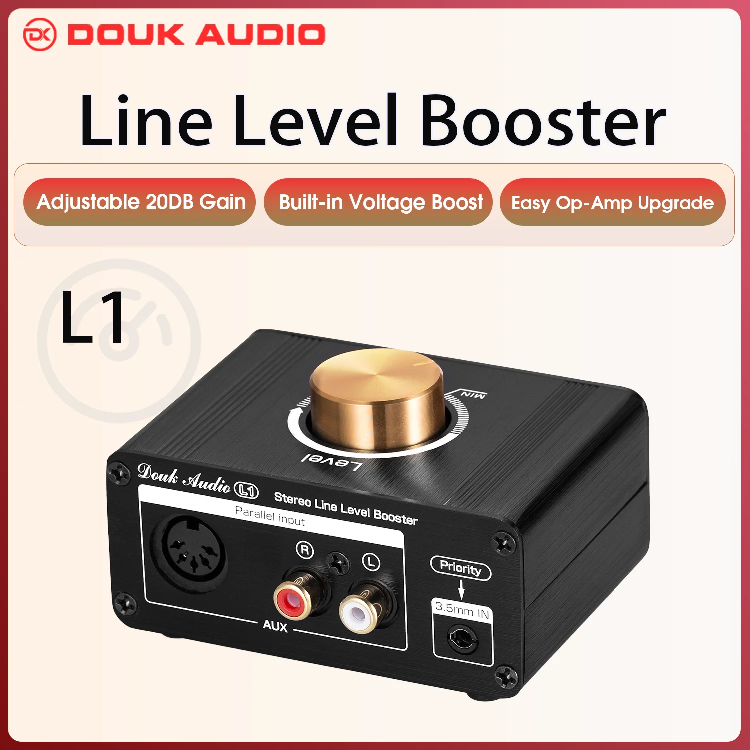 Douk Audio L1 Mini Stereo Line-Level-Booster Audio Signal Verstärker HiFi Digital Preamp Volume Control für Telefon TV Audio player Image