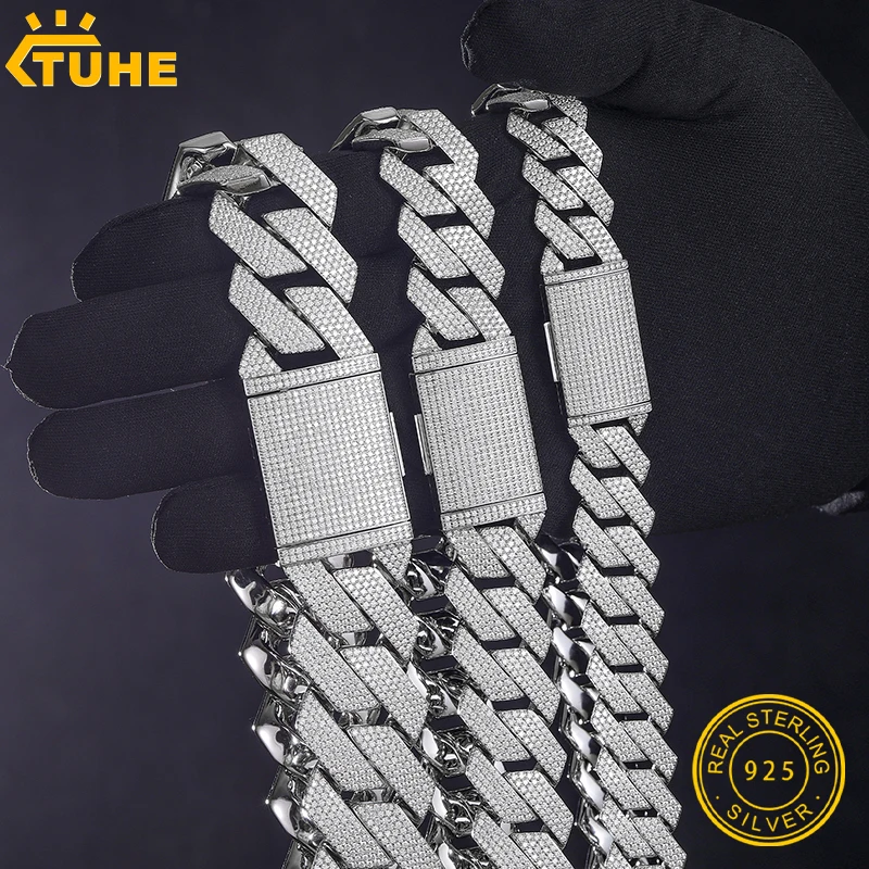 TUHE Hochwertige Unisex S925 Silber Kubanische Kette 5A Zirkon Halskette für Männer und Frauen Hip-Hop Schmuck Geschenk