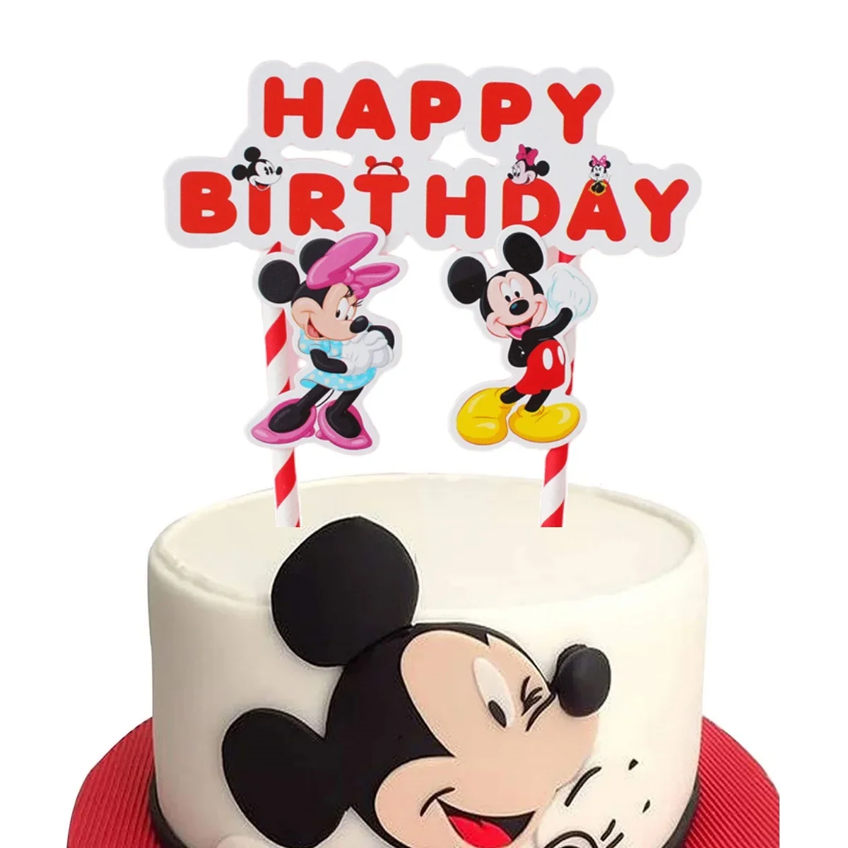 Disney Mickey Minnie Kuchen Topper Rosa Blau Rot Alles Gute zum Geburtstag Kuchen Flaggen Ornamente Kinder Baby Dusche Party Favor Dekorationen Image