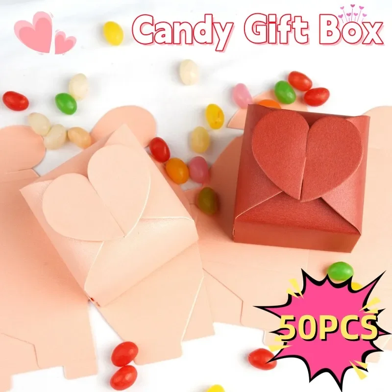 50PCS Herz-förmigen Hochzeit Süßigkeiten Box Kreative Einfarbig Herz-förmigen Box Dekoration Geschenke Boxen Nette Weihnachten party Süßigkeiten Box Image