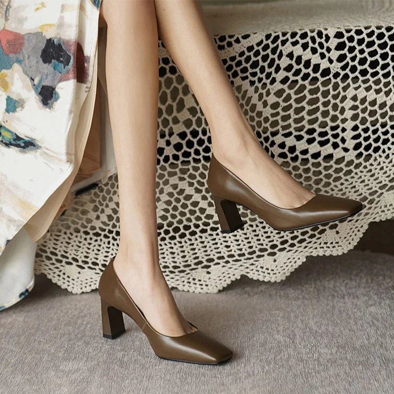 Damen klobige High Heel 6,5 cm Pumps 2022 Frühling/Herbst Square Toe Französisch Retro Casual Professional Schuhe Zapatos Mujer de Vestir damen schuhe highheels schuhe damen pumps damen high heels