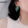SOHOT INS Boho Trendy Legierung Drop Glasur Grün Farbe Blatt Form Frauen Stud Ohrringe Charming