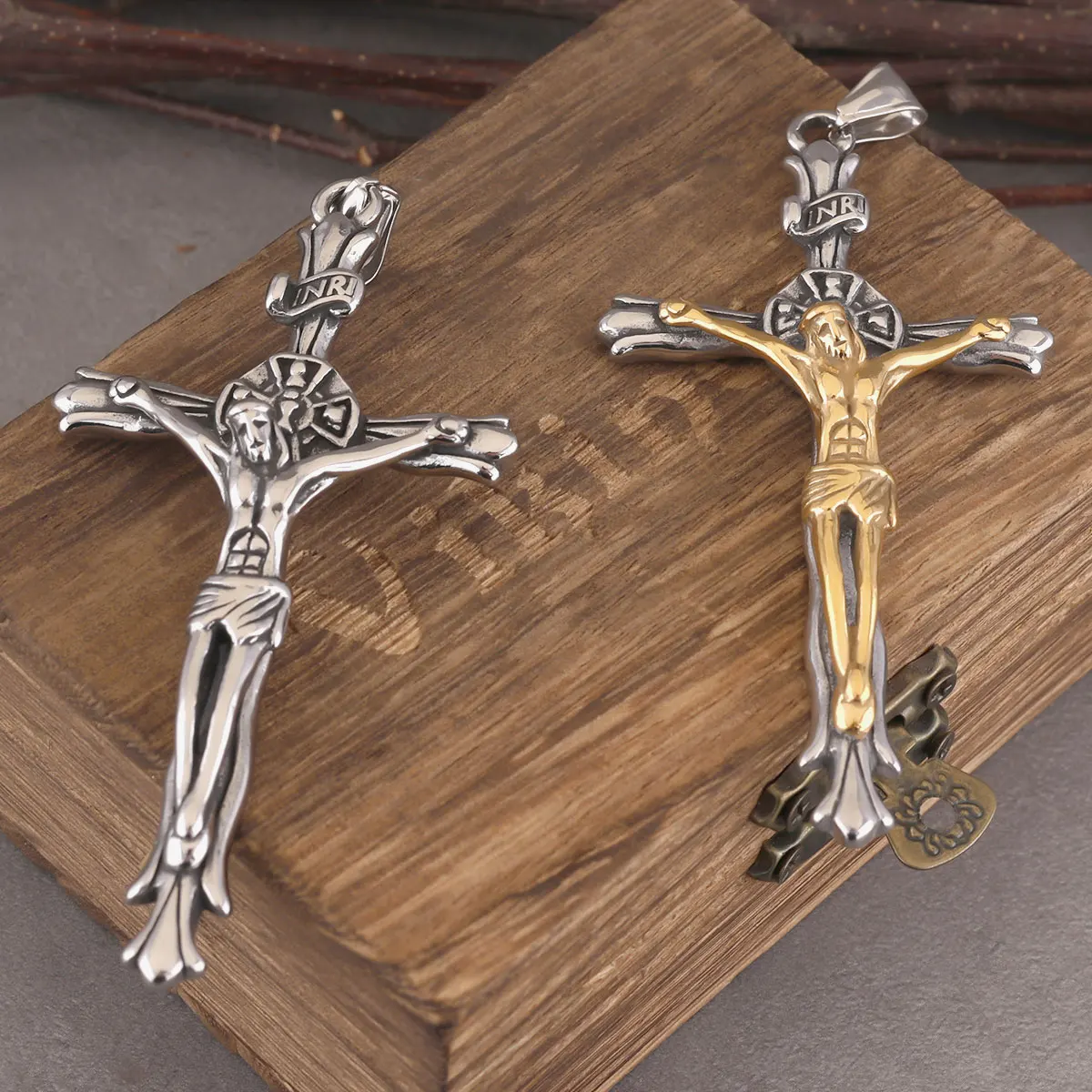 Religion Christian Jesus Kreuz Anhänger Halskette Männer Frauen Punk Hip Hop Halskette Edelstahl Mixed Gold Farbe Schmuck Geschenk