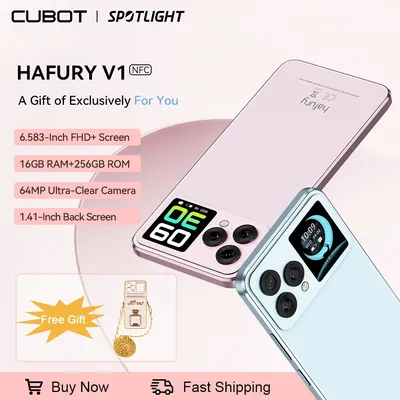 Cubot Hafury V1, Smartphone Android, 16 GB RAM (8 GB + 8 GB), 256 GB ROM (Unterstützung für 1 TB Erweiterung), Dual-Bildschirm, 64-MP-Kamera, 32MP-Selfie-Kamera, NFC, globale Version, 4G handy, phone,