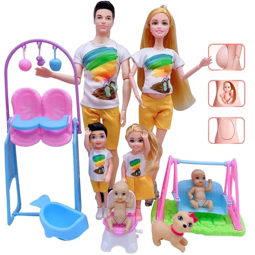 Niedliche Puppenhaus Kinderwagen Bett Stuhl Zubehör für Barbie 11.5 ''schwangere Puppen mit Baby