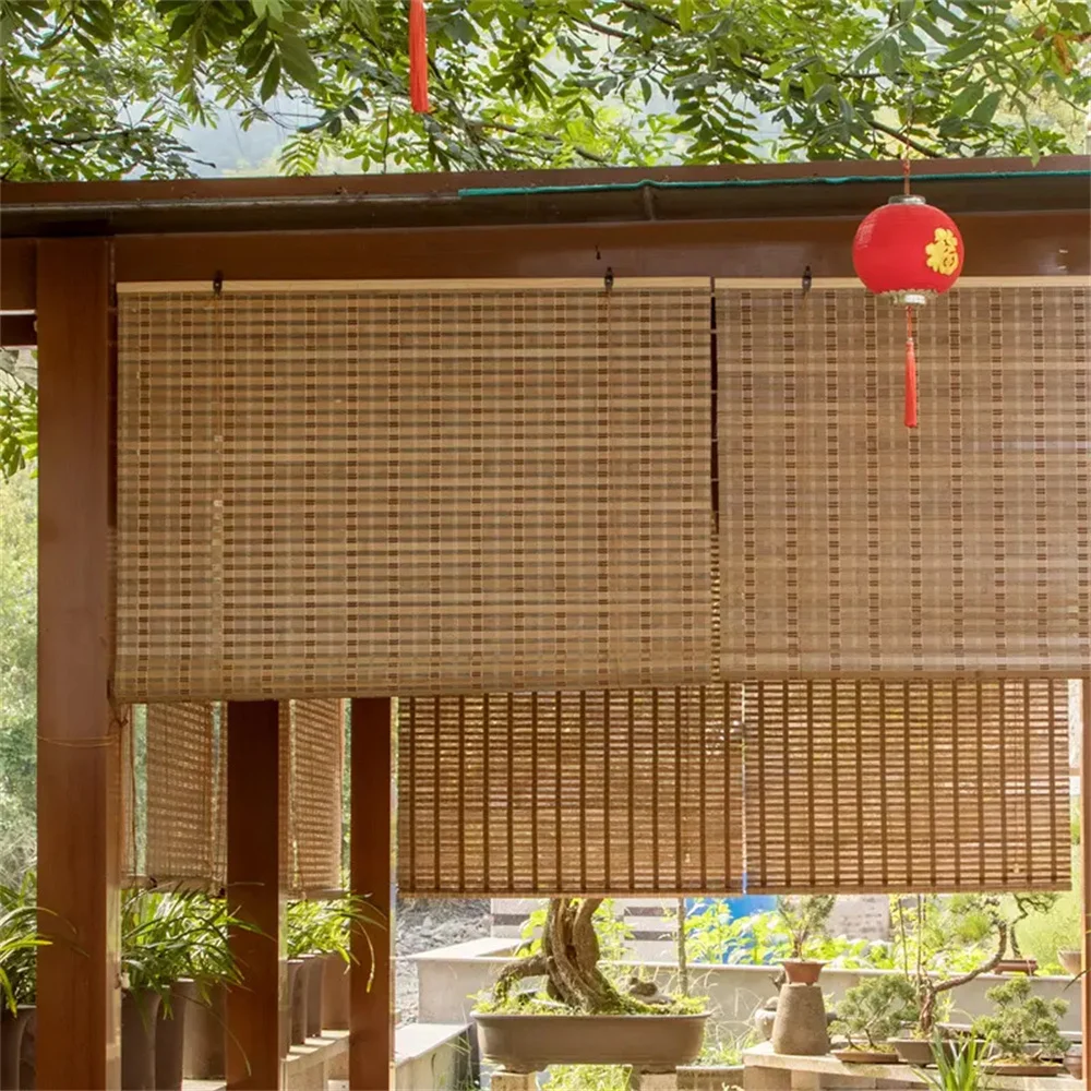 Bambus-Rollos, Sonnenschutz, Verdunkelung, 70 % Retro-Lichtfilterwalze, Holzvorhang für Fenster im Freien, Türen, Rollladen-Dekoration