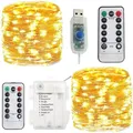 Lumière de noël 5-20m, étanche, télécommande, guirlande lumineuse féerique, fonctionne sur batterie/USB, décoration, minuterie à 8 modes, chaîne LED, fil de cuivre