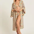 Kimono à manches longues pour femmes imprimé Floral bohème Cardigan de plage ouvert devant