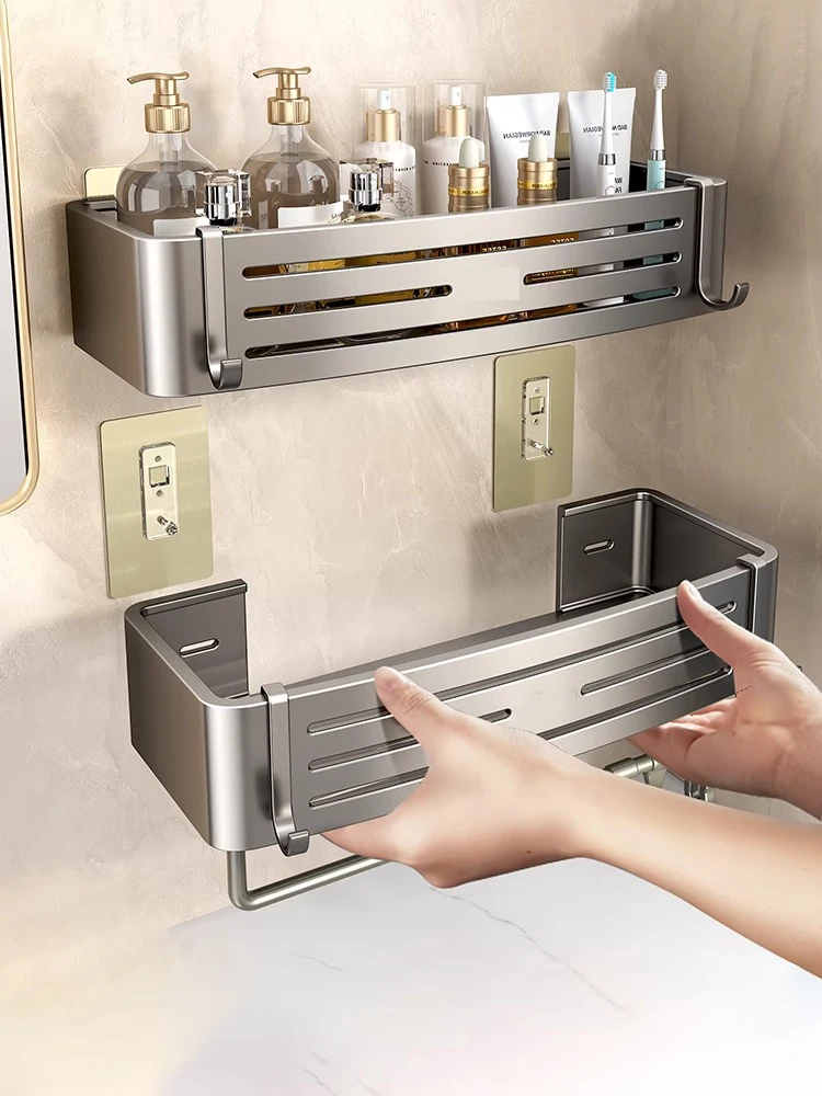 Étagère de salle de bain sans perçage, organisateurs suspendus, porte-serviettes, articles de toilette, étagères de rangement, support organisateur de shampoing pour salle de bain