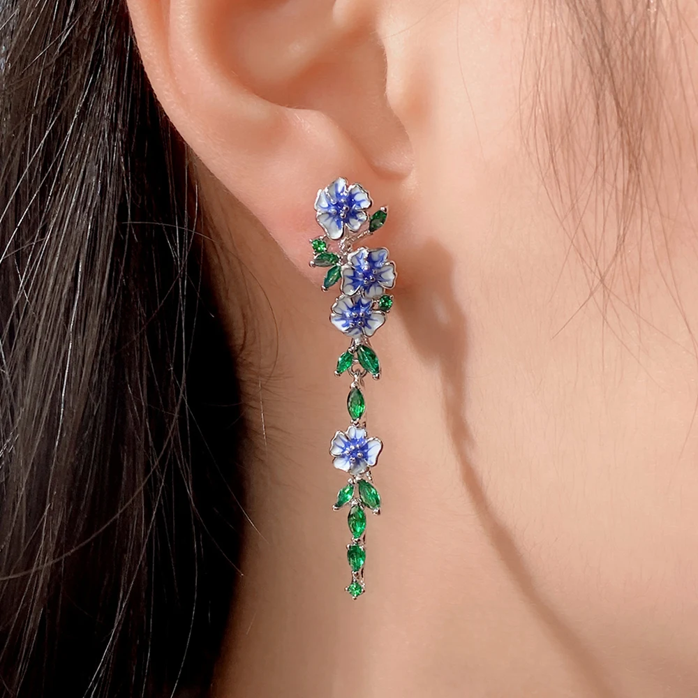 Huitan Vintage émail fleur boucles d