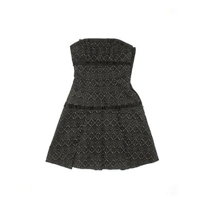 ABS Allen Schwartz Cocktail Dress - Fit & Flare Strapless Strapless: Black Houndstooth Dresses - Women's Size 0