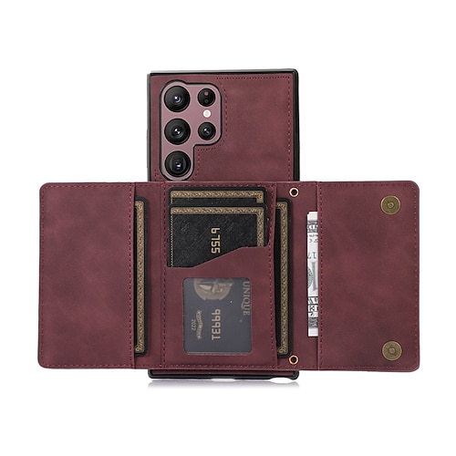 Handy Hülle Handyhüllen Für Samsung Galaxy S25 S24 S23 S23 FE S22 S21 Ultra Plus A55 5G A35 5G A25 A15 Brieftaschenhülle Mit Ständer Magnetisch Kartenfach Retro TPU PU-Leder Image