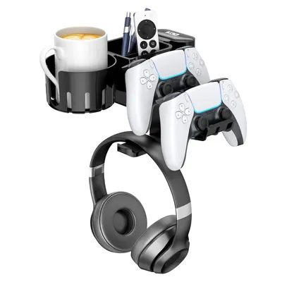Rotatable Controller Stand 5 in 1 Under Desk Clamp Headphone Hanger Replaceable Cup Holder