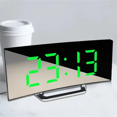 Curved Screen Mirror LED Digital Clock Creative Digital Alarm Clock with Large Display USB Charging