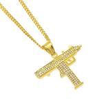 Ashosteey Gold Chain for Men Iced Out White Gold Finish Pistol Gun Pendant NecklaceFull Lab Diamonds Prong Setwith Rope Chain Tennis Chain