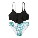 Penkiiy Girls Sunflower Two Piece Bikini Swimsuit Ruffle Flounce Crop Top High Waisted Bathing Suit Tankini Sets Beachwear 8-9 Years Black