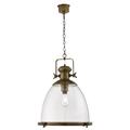 Industrial Pendant in Painted Antique Brass and Clear Glass Ceiling Light