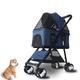 Dog Cat Pet Stroller 3-in-1 Foldable Pet Stroller Detachable Carrier, Car Seat and Stroller with Push Button Entry for Small and Medium Pets,Blue