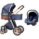 Pram Stroller Baby Carriage for 0-36 Months Baby Strollers Set 3 in 1 Foldable Travel System Doll Stroller Pram Shock Absorption Springs Pram with Footmuff B,Aluminum Alloy