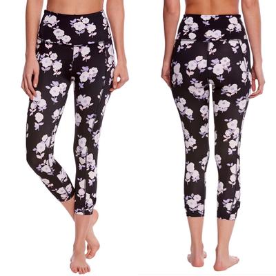 Kate Spade Pants & Jumpsuits | Kate Spade X Beyond Yoga Floral Garden Bow Hem High Waisted Yoga Capri Sz Small | Color: Black/Purple | Size: S