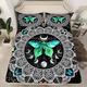 Manfei Green Moth Kids Fitted Sheet King Size, Bohemian Mandala Bed Cover with 2 Pillowcases, Boho Moon Butterfly Bedding Set for Boys Girls Adults Bedroom Decor, Soft Polyester Bedding