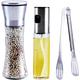 Home Kitchen Gadget 3 Pieces Set, Manual Pepper/Sea Salt Grinder, Oil Sprayer for Cooking Salad BBQ, Stainless Steel Food Tong Serving Tong, Cook Tool Set /592