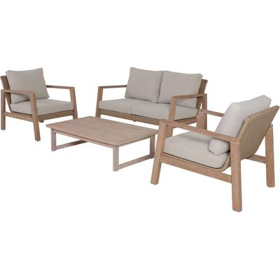 Gartenlounge-Set GARDEN PLEASURE "»SAN«", braun (braun, washed braun), FSC-zertifizierter Holzwerkstoff, Wicker/Kunststoffgeflecht, Sitzmöbel-Sets, 2 Sessel, Tisch LxB: 106x66 cm, inkl Kissen Image