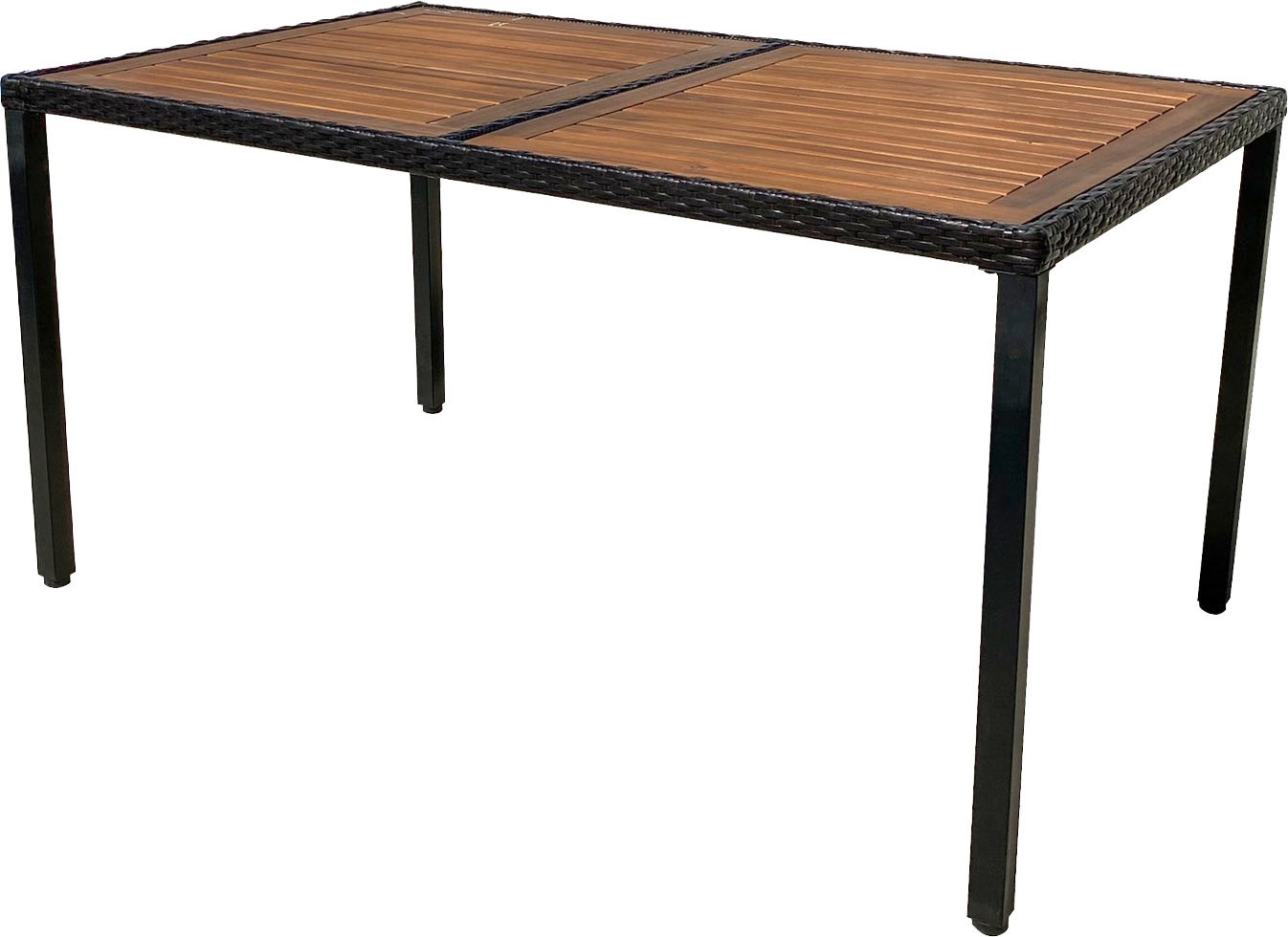 Garten-Essgruppe GARDEN PLEASURE "Tischgruppe »BILBAO«", schwarz (schwarz, schwarz,), FSC-zertifizierter Holzwerkstoff, Stahl, Wicker/Kunststoffgeflecht, Sitzmöbel-Sets, 6 Stühle, Tisch LxB: 150x90 cm, inkl Auflagen