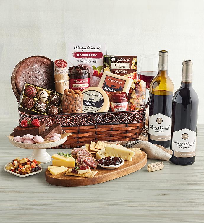 Gourmet Specialty Snacks Basket With Wine - 2 Bottles, Gourmet Assorted Foods, Gifts by Harry & David