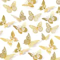 Décorations Murales Papillon 3D Dorées 3 Styles pour ixd'Anniversaire Salle de Gâteau 180 Pièces