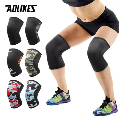AOLIKES-Genouillère de compression en néoprène pour CrossFit 1 paire 7mm squat soutien sport