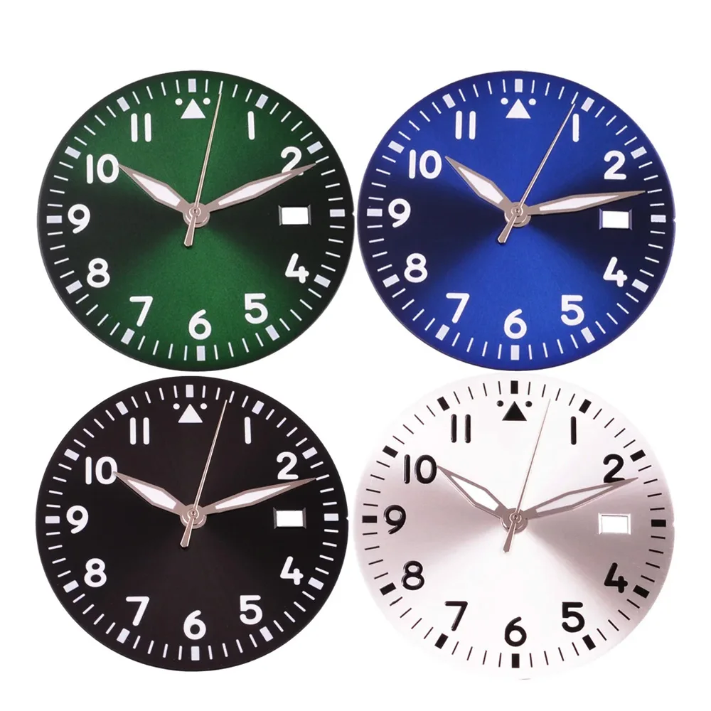 33,8 mm weiß/grün/schwarz/blau sterile Zifferblattzeiger passen NH35 NH35A Uhrwerk grün leuchtendes Uhrenzubehör Image