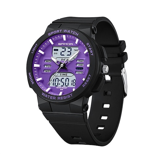 Montre Digitale SANDA pour Hommes Mode Casual Affaires Montre-bracelet Lumineuse Chronomètre Compte à Rebours Calendrier Montre TPU