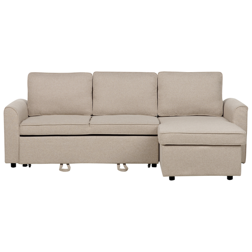 Ecksofa Beige Stoff L-Förmig Linksseitig mit Schlaffunktion Stauraum Modern Wohnzimmer