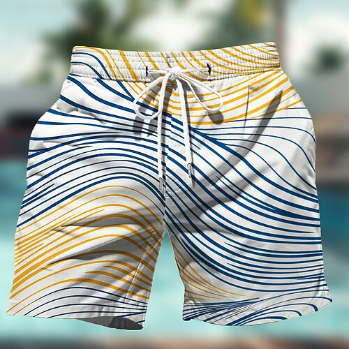 Herren Geometrisches Muster Bunt Linie Badeshorts Boardshorts Badehosen Mittlere Taille Hawaiianisch Lässig Ferien Strand Kordelzug mit Mesh-Futter Elastischer Bund Designer Bekleidung Image