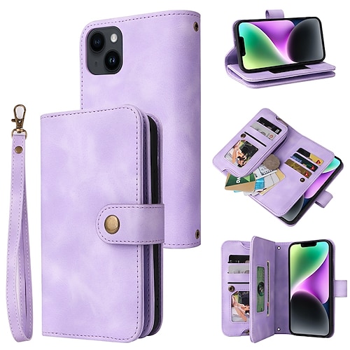 Handy Hülle Handyhüllen Für iPhone 15 14 Pro Max Plus 13 12 11 Pro Max Mini Brieftaschenhülle Reisverschluss Vollschutz Mit Handgelenkschlaufe Retro TPU PU-Leder Image