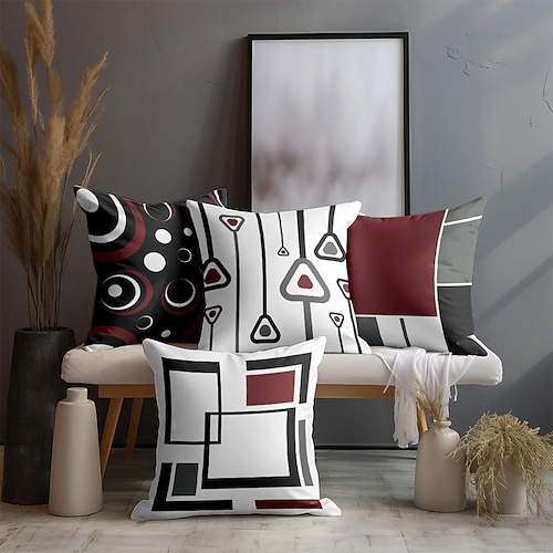 Dekorativer blauer geometrischer Kissenbezug, 4-tlg., weicher quadratischer Kissenbezug für Schlafzimmer, Wohnzimmer, Sofa, Couch, Stuhl Image