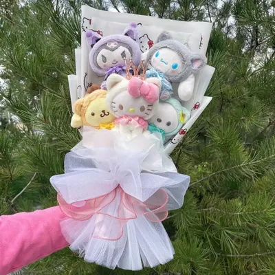 Cartoon My Melody Kuromi Cinnamoroll Kt Cat Plush Doll Toy Sanrio Bouquet Gift Box Valentine's Day