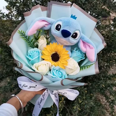 Hot Lilo Stitch Plush Doll Toys With Soap Rose Flower Bouquet Anime Stuffed Animals Home Decoration