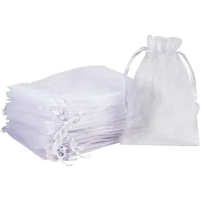 100pcs/lot Organza Gift Bag For Jewelry White Drawstring Pouches For Wedding Christmas Candy Gift