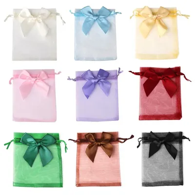 10/20/50pcs/lot New Organza Gift Bag Bowknot Christmas Party Wedding Candy Bags Exquisite Jewelry