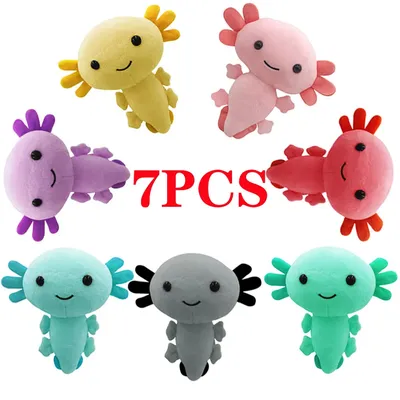 7pcs Kawaii Axolotl Plush Toy Cartoon Cute Animal Stuffed Plushie Doll For Kids Birthday Christmas